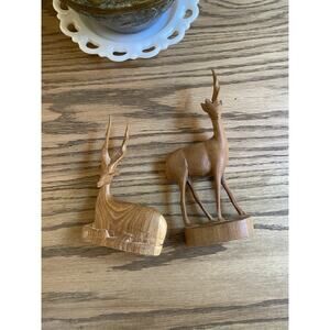 Vintage Hand Carved Wooden Gazelle Set Antelope Deer Made in Kenya Africa